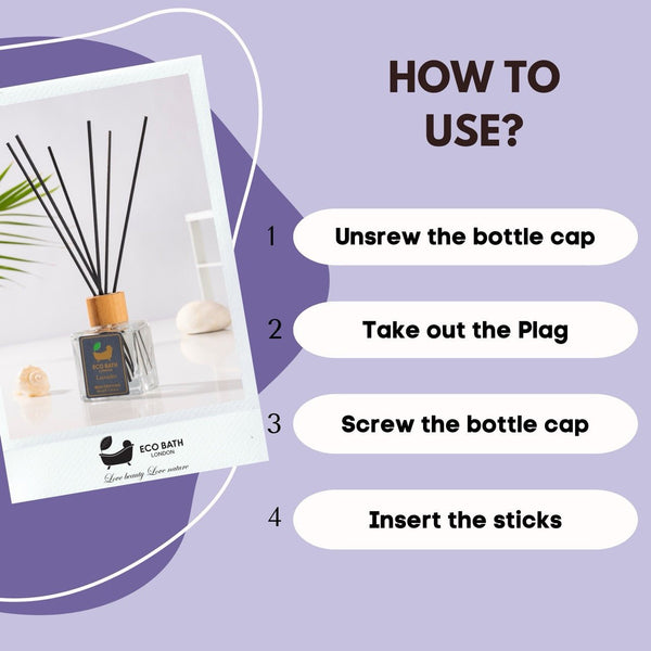 Eco Bath London Lavender Reed Diffuser - Room Fragrance Diffuser with Natural Essential Lavender Oil - Herbal Scent of Lavender - 100ml (3.38 fl.oz) - Eco Bath London