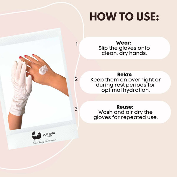 Eco Bath London Moisturising Gloves - 1 Pair, Ultra Soft Hand Gloves for Eczema & Dry Hands - Eco Bath London