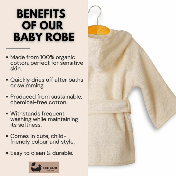 Eco Bath London Organic Cotton Kids Robe (10 - 12 Years) - Hooded, 100% Certified Organic Cotton - Eco Bath London