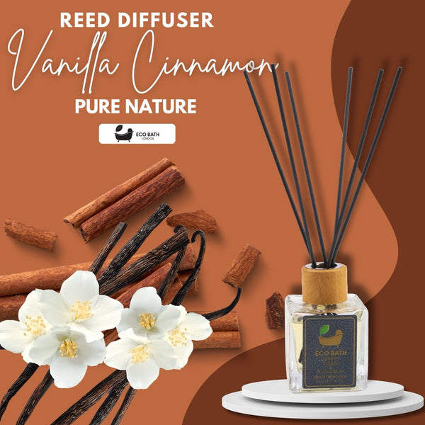 Eco Bath London Vanilla & Cinnamon Reed Diffuser - Herbal Scent of Cinnamon Room Diffuser - 100ml (3.38 fl.oz) - Eco Bath London