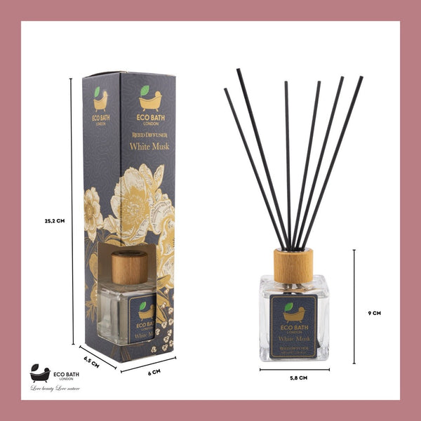 Eco Bath London White Musk Room Diffuser - Fresh and Sweet Fruits Scented Room Diffuser - Lemon, Mandarin, Green Pear and Bergamot - 100ml (3.38 fl.oz) - Eco Bath London