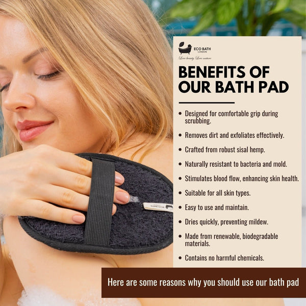 Natural Sisal Hemp Bath Pad Black - Eco Bath London