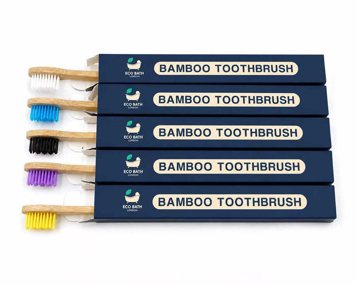 Eco Bath London Bamboo Toothbrush - 5 Pack | BPA-Free | Biodegradable Handle