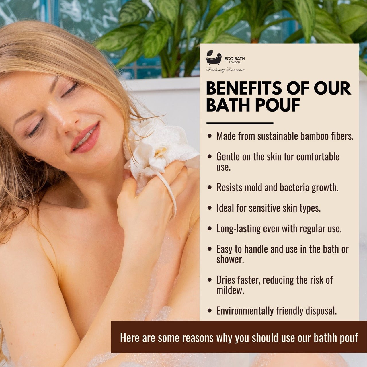 Eco Bamboo Bath & Shower Pouf - Eco Bath London