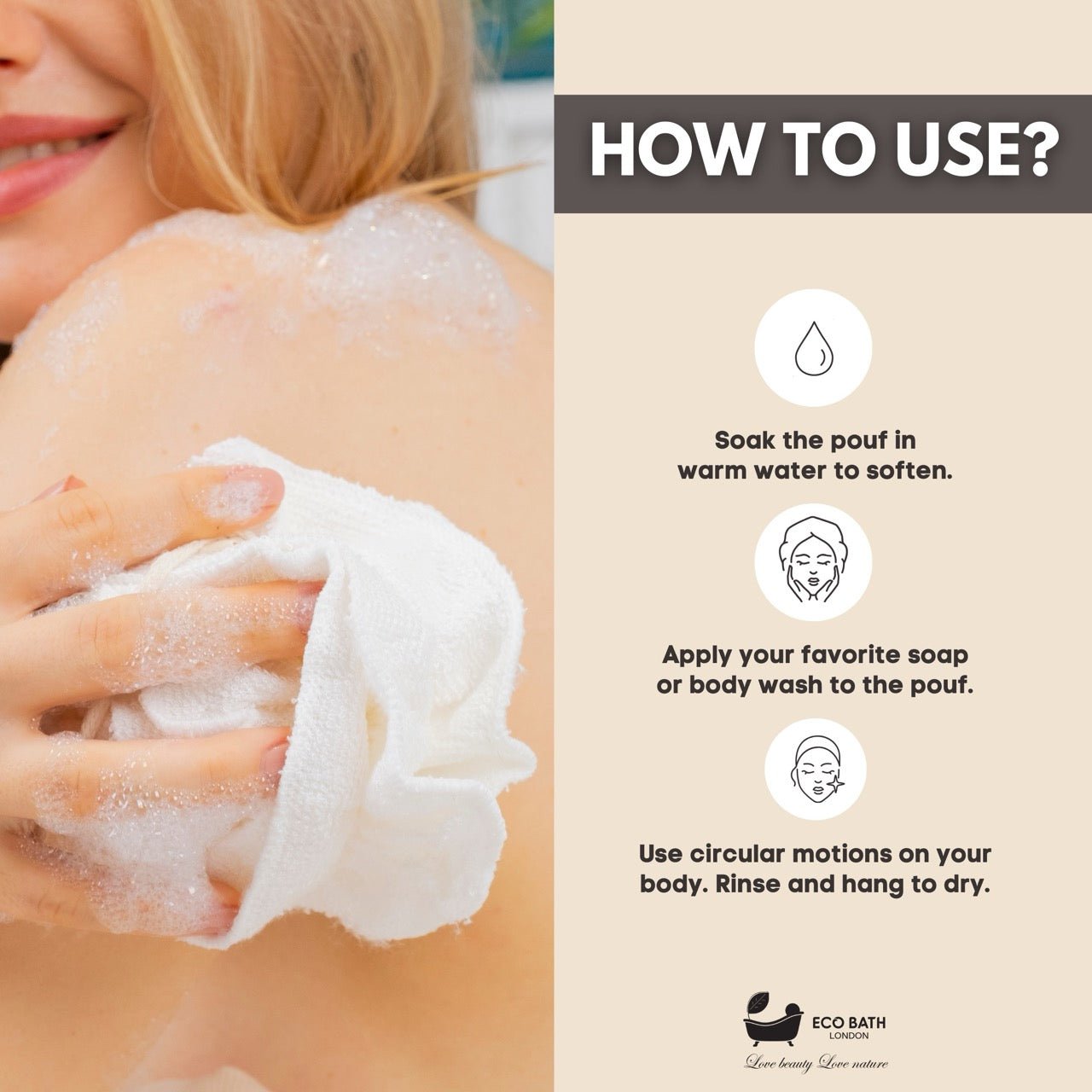 Eco Bamboo Bath & Shower Pouf - Eco Bath London