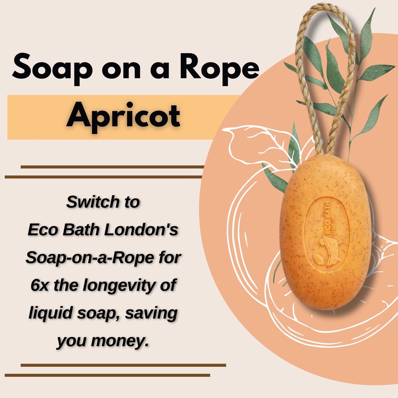 Eco Bath Apricot Soap on a Rope - 220g - Eco Bath London