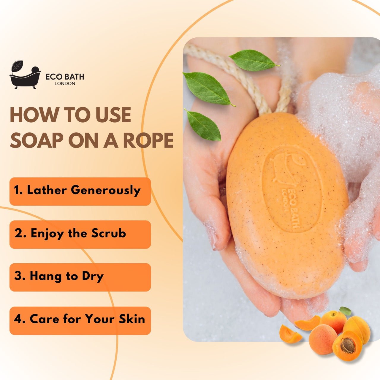 Eco Bath Apricot Soap on a Rope - 220g - Eco Bath London
