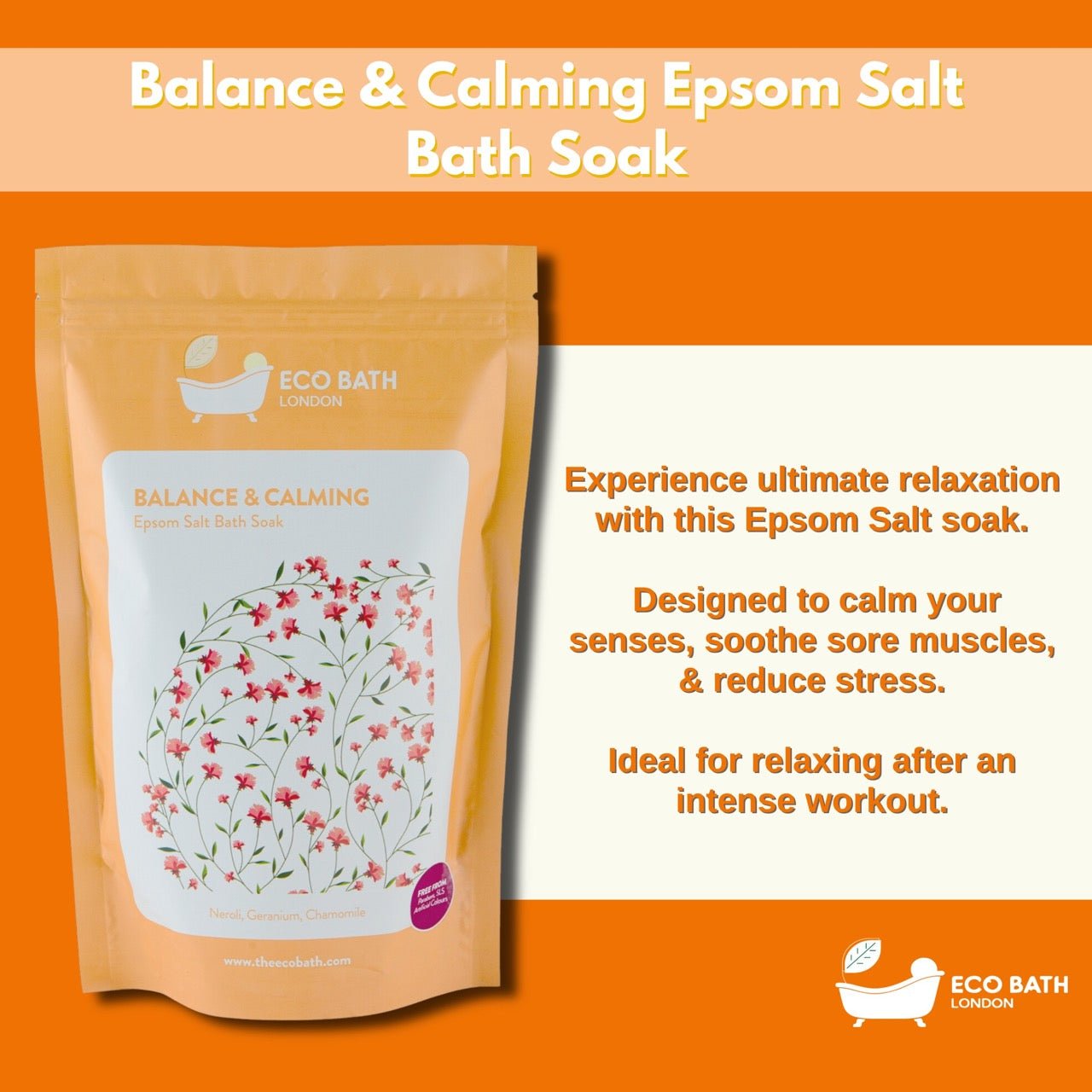 Eco Bath Balance and Calming Epsom Salt Bath Soak - Pouch | 500g & 1000g - Eco Bath London
