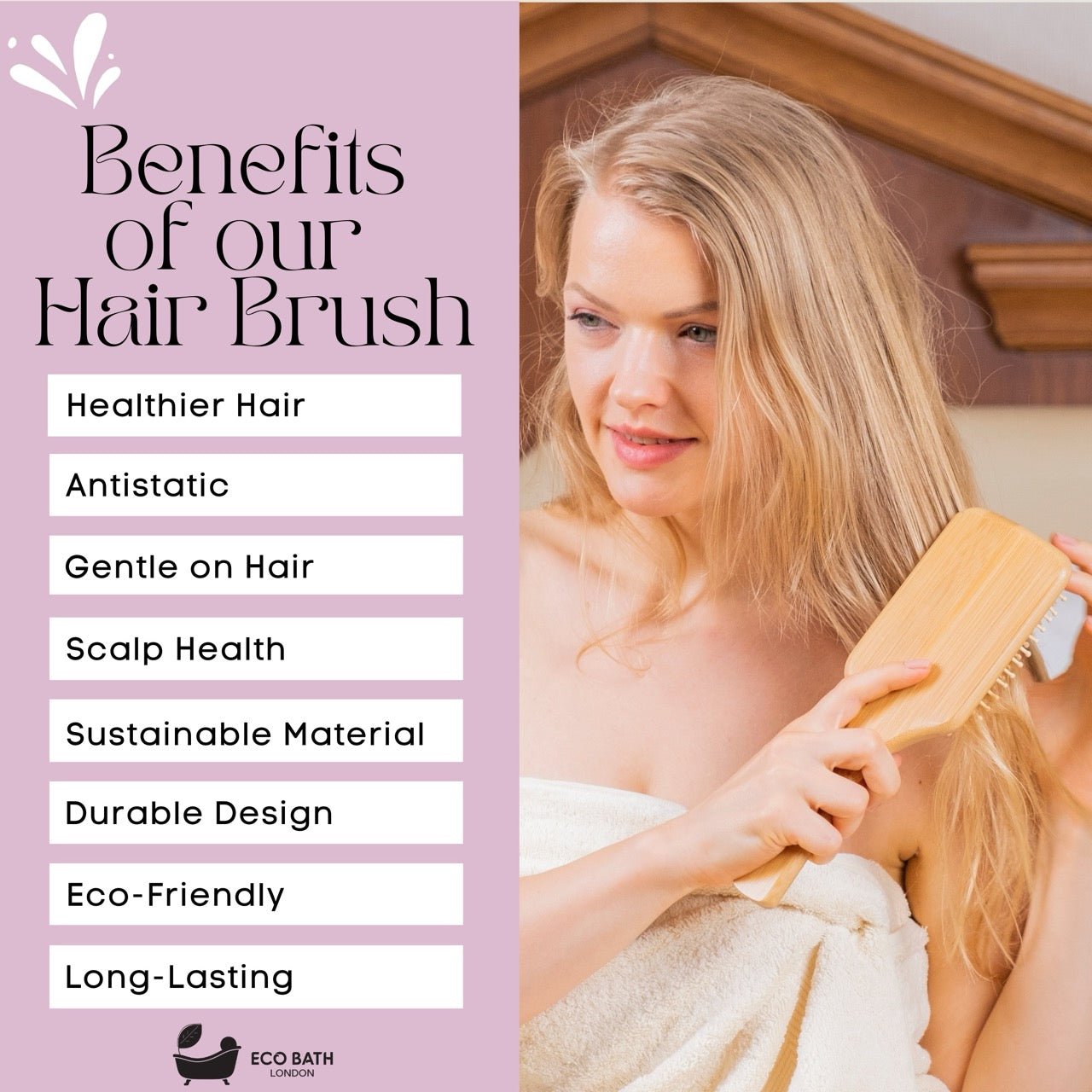 Eco Bath Bamboo Hair Brush with Wooden Pins - Eco Bath London