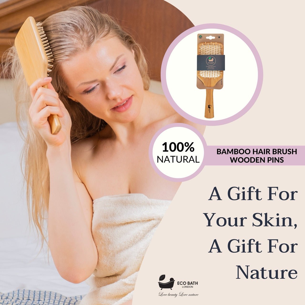 Eco Bath Bamboo Hair Brush with Wooden Pins - Eco Bath London