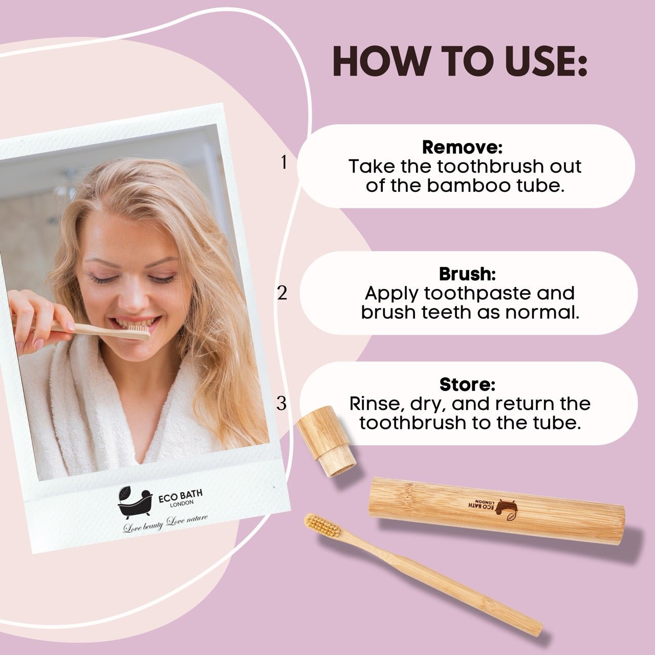 Eco Bath Bamboo Toothbrush in Bamboo Tube | First Step to Sustainable Life - Eco Bath London