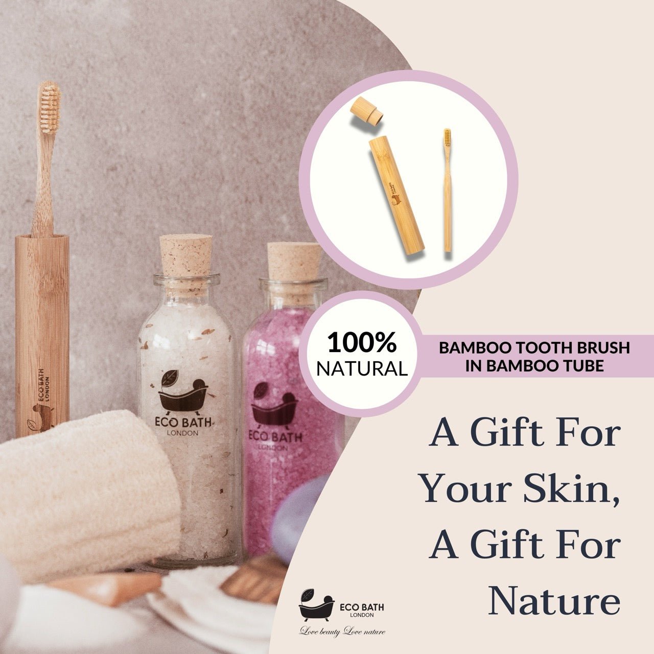 Eco Bath Bamboo Toothbrush in Bamboo Tube | First Step to Sustainable Life - Eco Bath London
