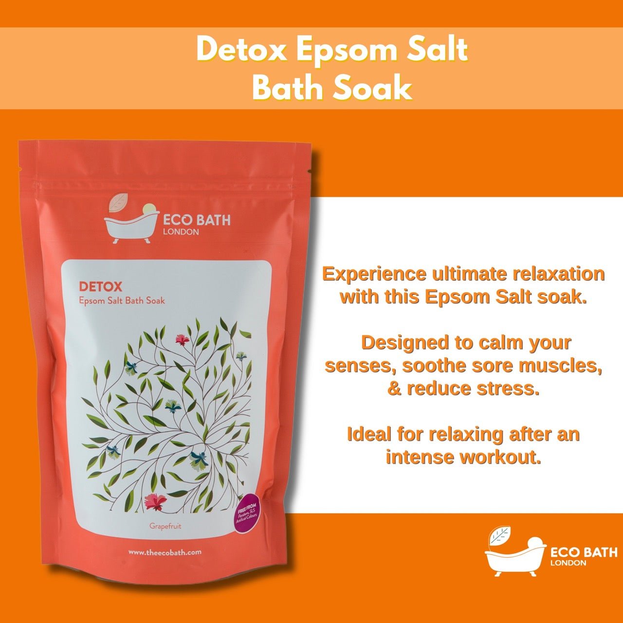 Eco Bath Detox Epsom Salt Bath Soak - Pouch | 500g & 1000g - Eco Bath London