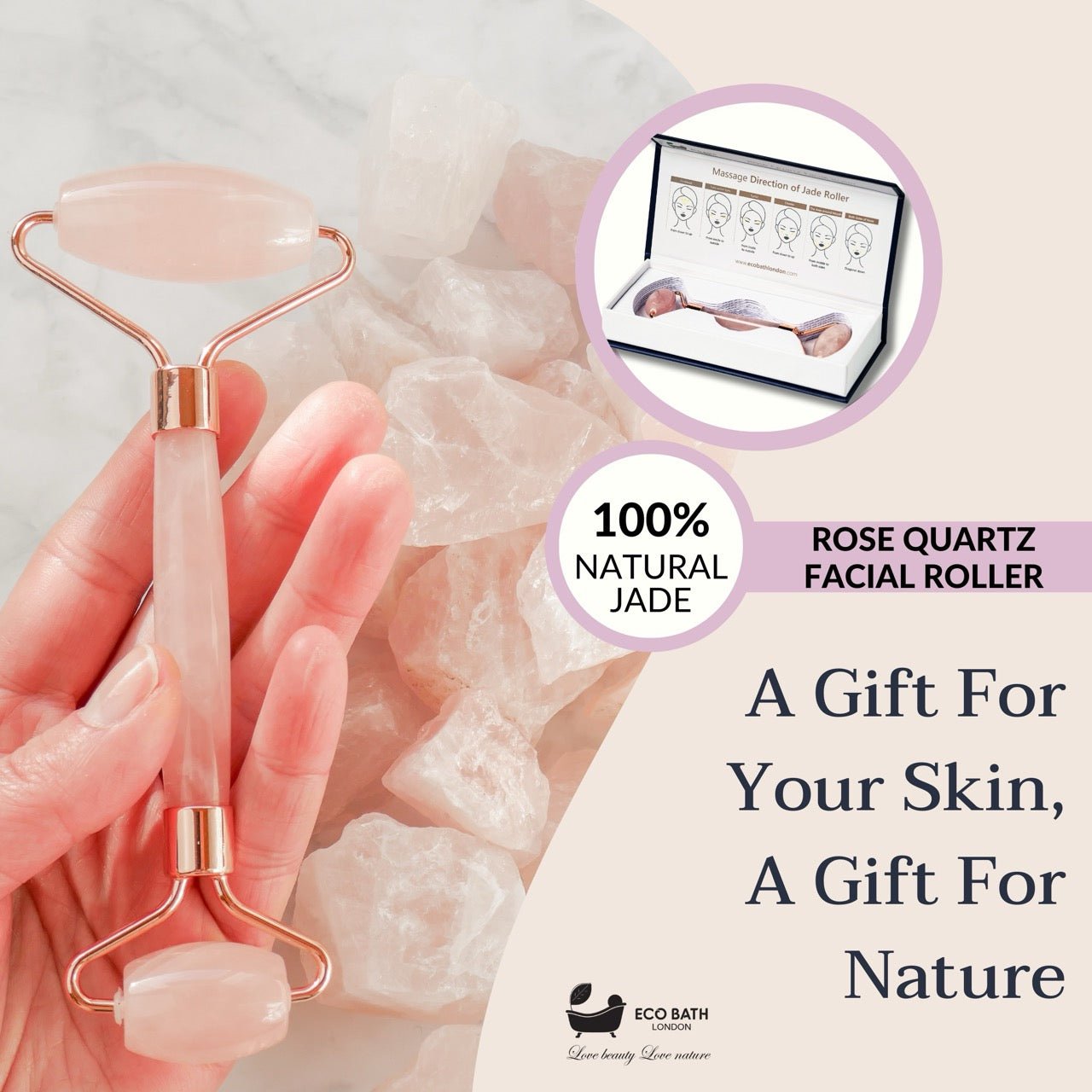 Eco Bath Jade Face Roller - Rose Quartz - Eco Bath London