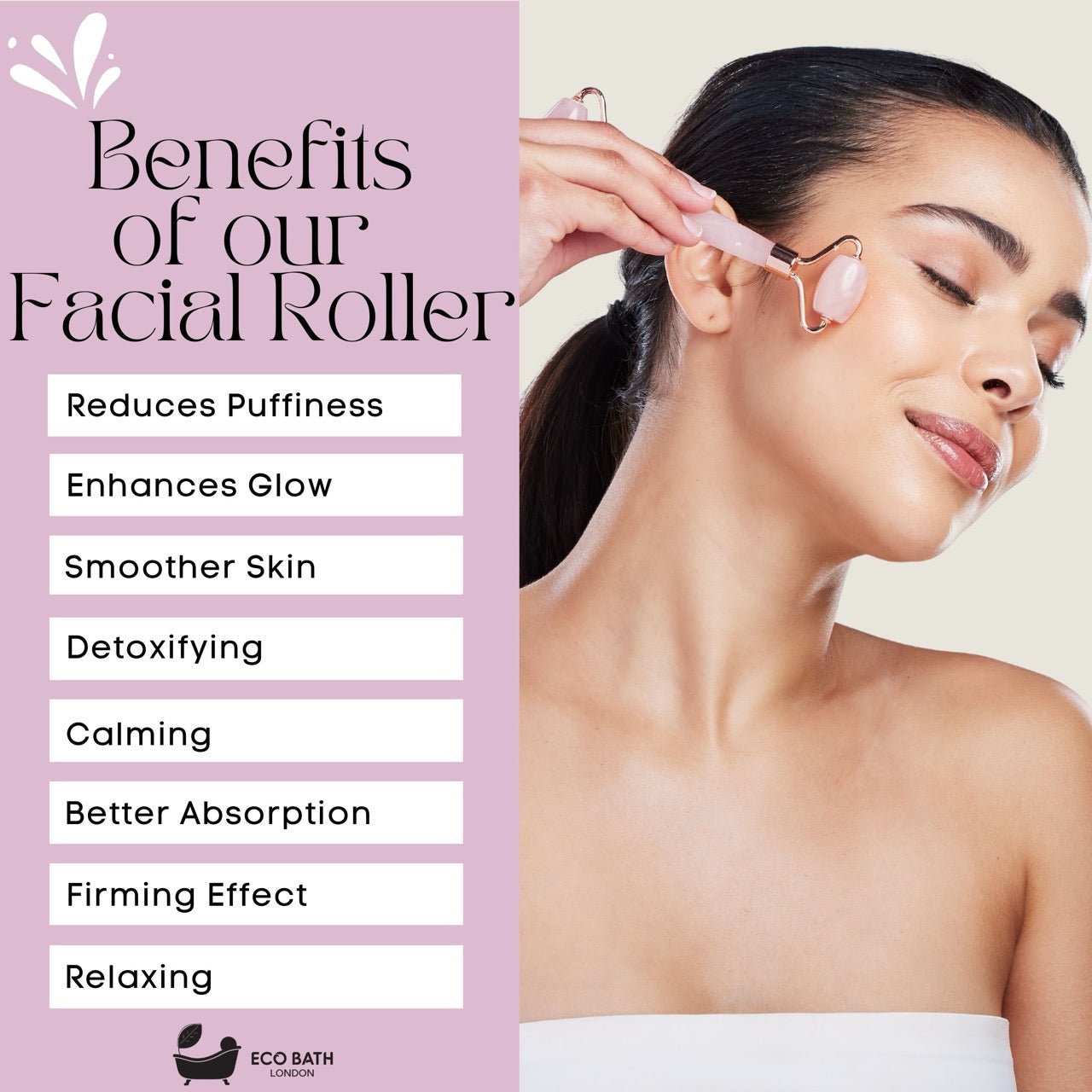 Eco Bath Jade Face Roller - Rose Quartz - Eco Bath London