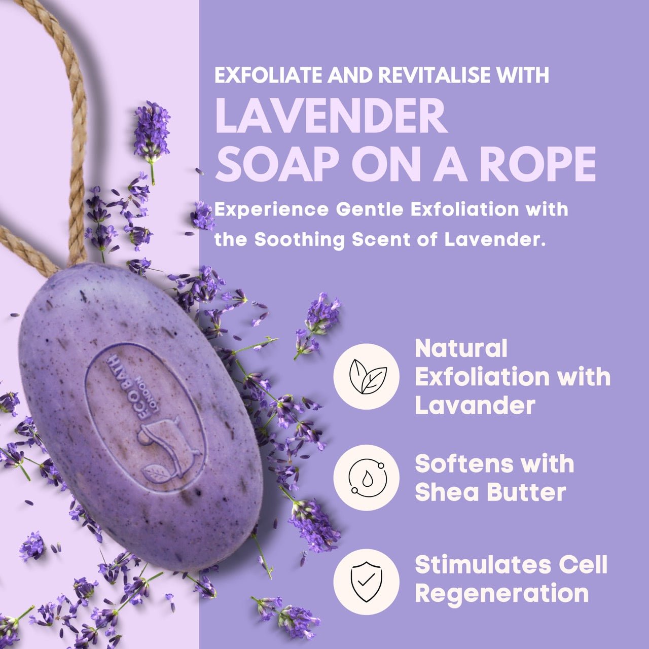 Eco Bath Lavender Soap on a Rope - 220g - Eco Bath London