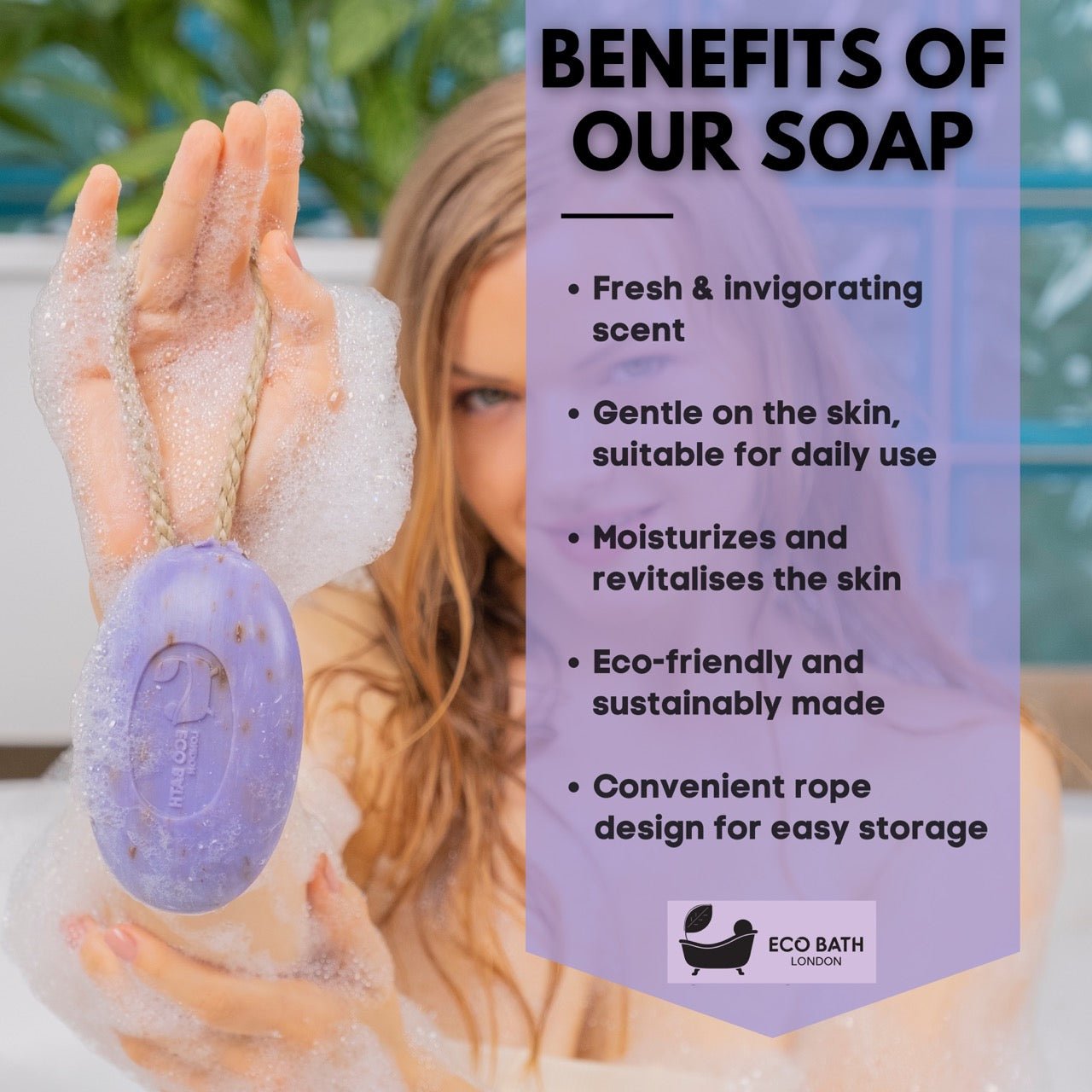 Eco Bath Lavender Soap on a Rope - 220g - Eco Bath London
