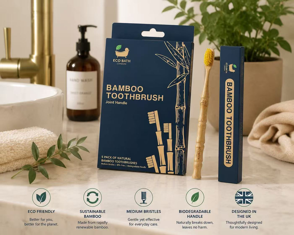 Eco Bath London Bamboo Toothbrush - 5 Pack | BPA-Free | Biodegradable Handle - Eco Bath London