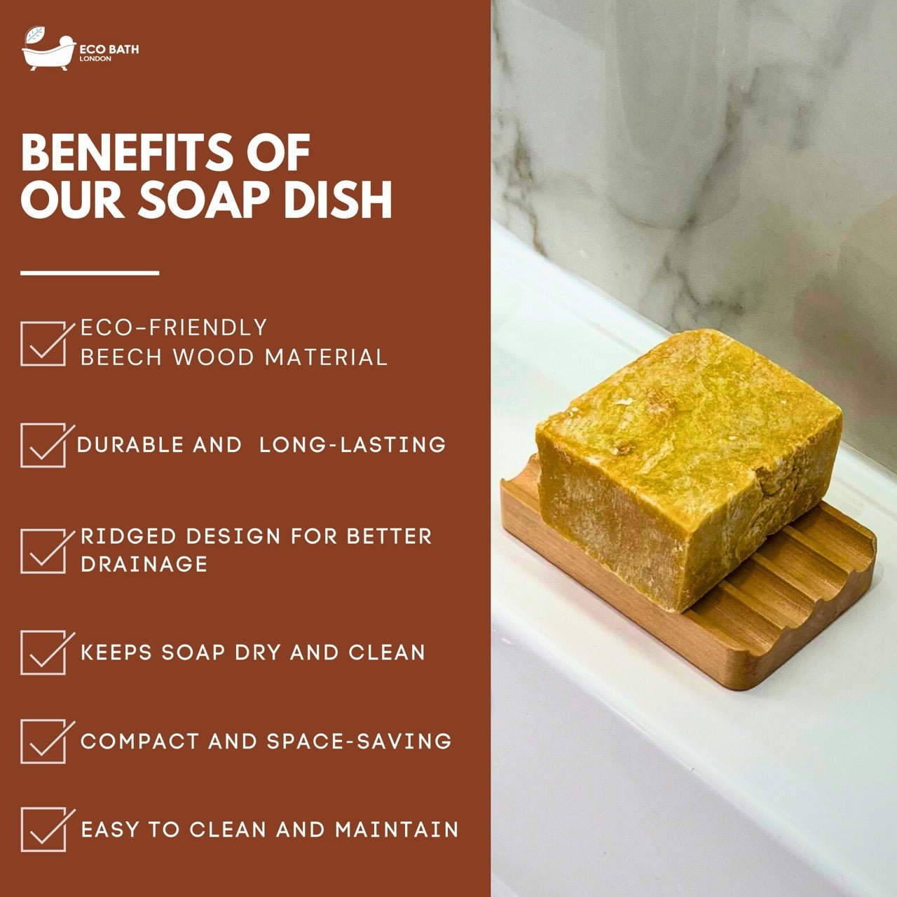 Eco Bath London Beech Wood Ridged Soap Dish - Eco Bath London