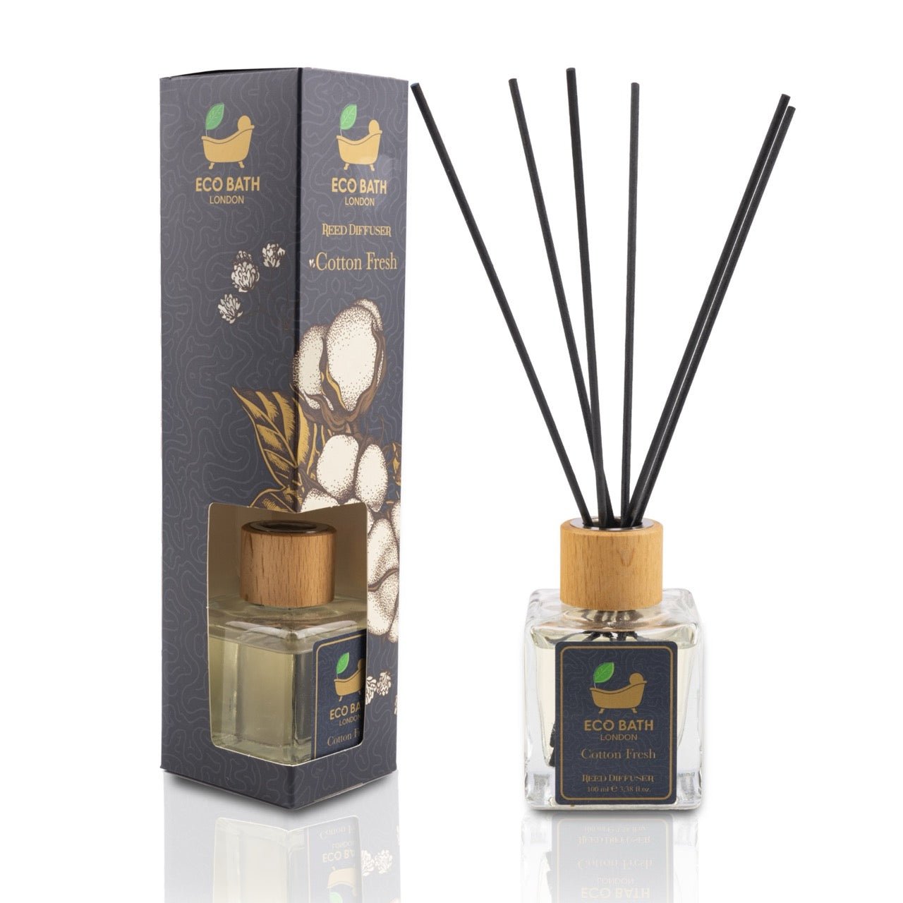 Eco Bath London Cotton Fresh Reed Diffuser - Fresh Laundry - Type Scent & Long Lasting Reed Diffusers - 100ml (3.38 fl.oz) - Eco Bath London