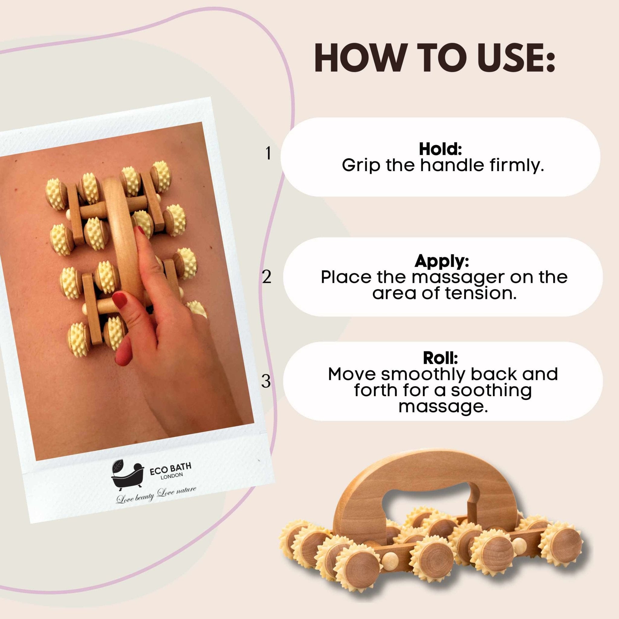 Eco Bath London Deluxe Massager - Natural Wooden Back Massager - Eco Bath London