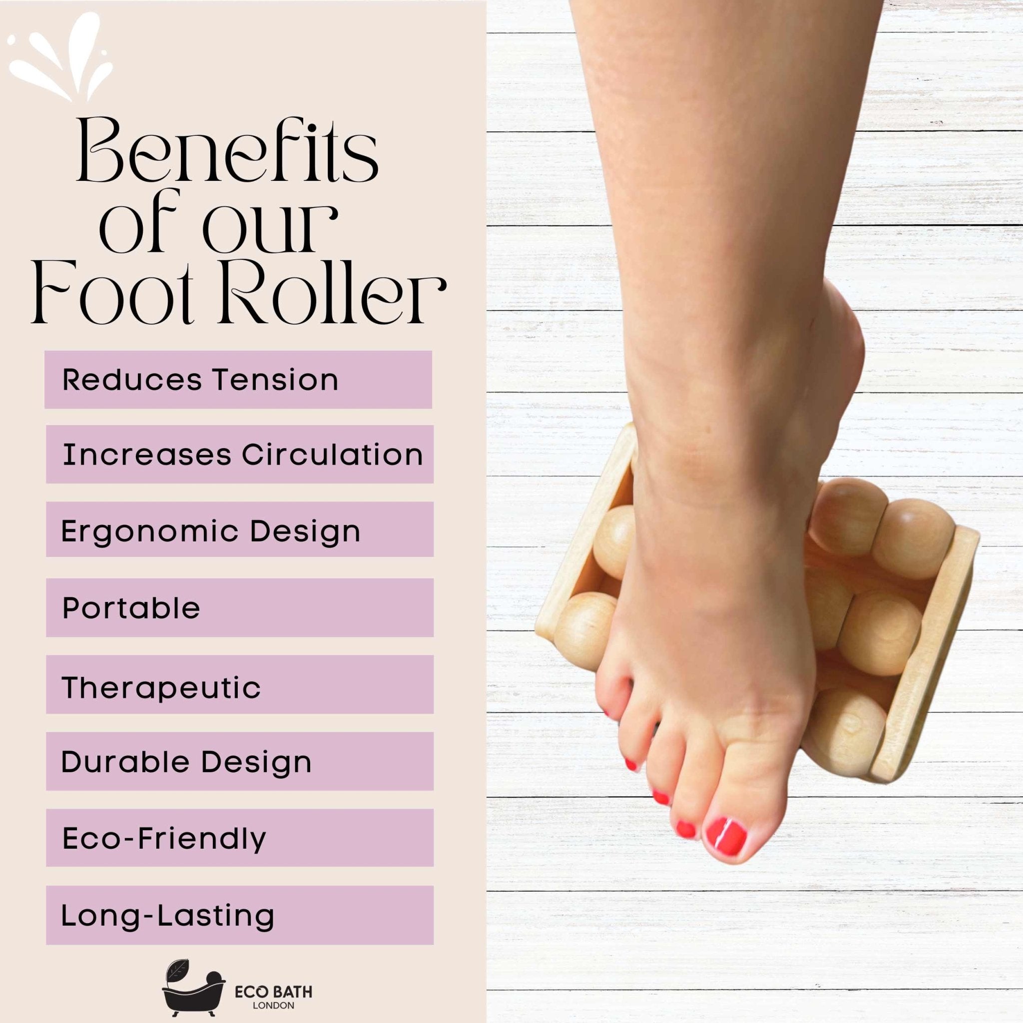 Eco Bath London Foot Roller - Wooden Foot Roller Massager for Pain Relief and Improved Circulation - Eco Bath London