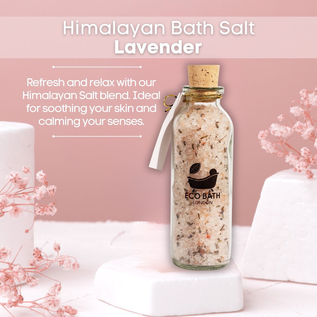 Eco Bath London Lavender Himalayan Bath Salt 300g - Pink Himalayan Bath Salt Infused with Lavender - Eco Bath London