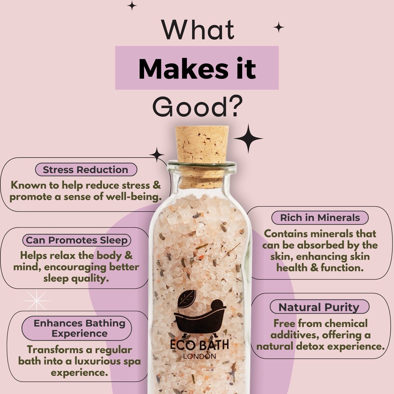 Eco Bath London Lavender Himalayan Bath Salt 300g - Pink Himalayan Bath Salt Infused with Lavender - Eco Bath London