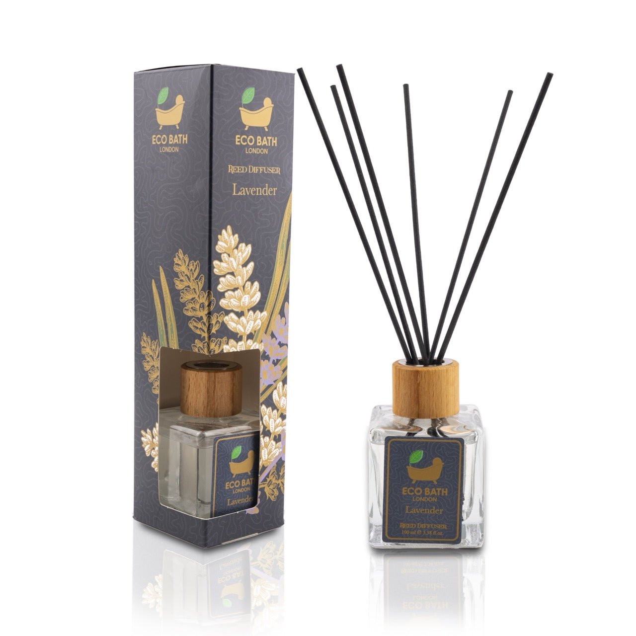 Eco Bath London Lavender Reed Diffuser - Room Fragrance Diffuser with Natural Essential Lavender Oil - Herbal Scent of Lavender - 100ml (3.38 fl.oz) - Eco Bath London