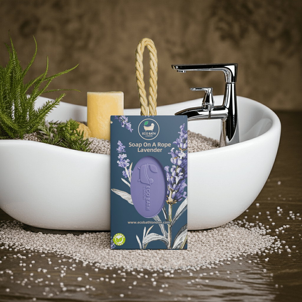 Eco Bath London Lavender Soap on a Rope 220g - Luxurious and Eco Friendly Relaxing Body Wash Bar with Shea Butter - Eco Bath London