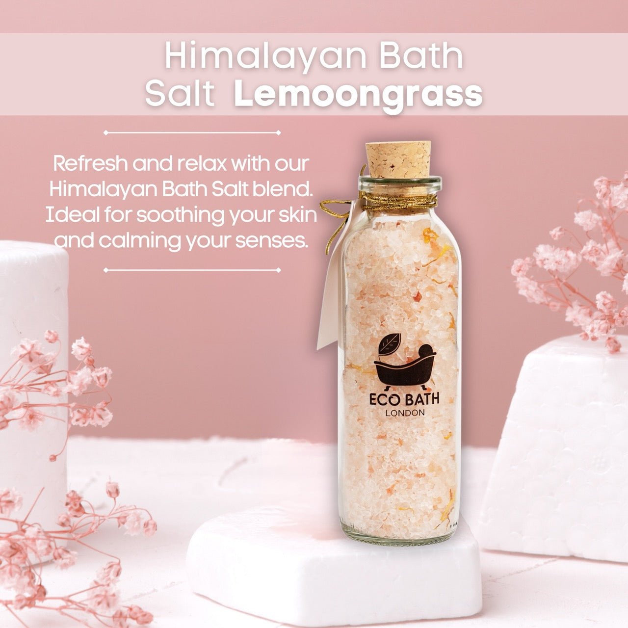 Eco Bath London Lemongrass Himalayan Bath Salt 300g - Premium Himalayan Salt Infused with Lemongrass & Calendula - Eco Bath London