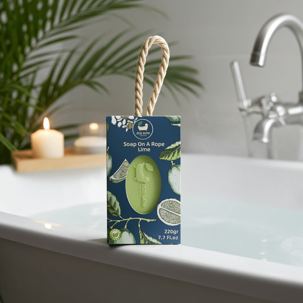 Eco Bath London Lime Soap on a Rope 220g - Luxury Eco-Friendly Lime Soap, Refreshing Body Wash Bar with Shea Butter - Eco Bath London