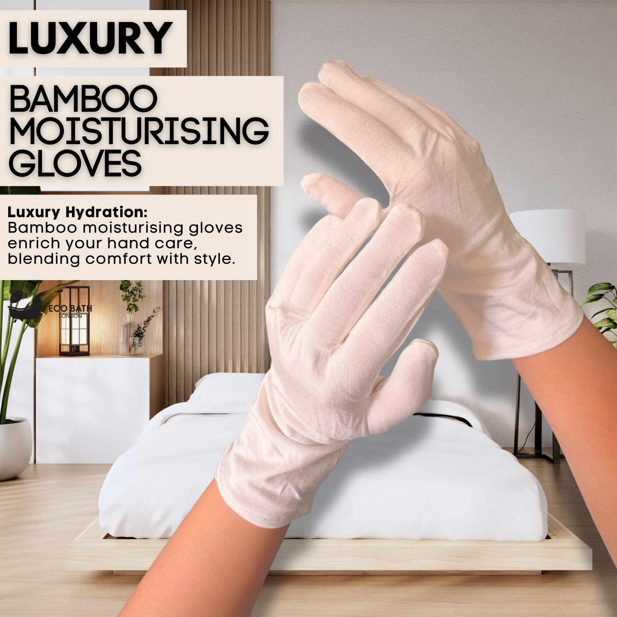 Eco Bath London Moisturising Gloves - 1 Pair, Ultra Soft Hand Gloves for Eczema & Dry Hands - Eco Bath London
