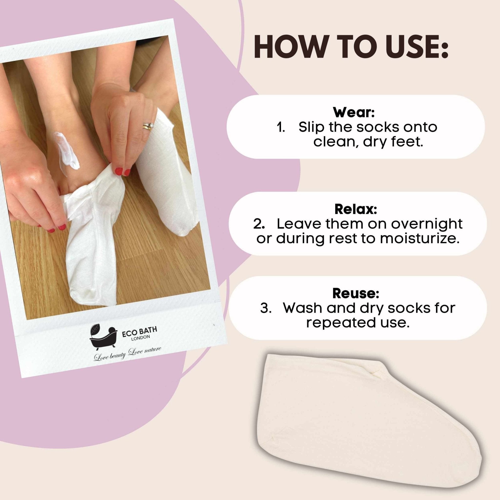 Eco Bath London Moisturising Socks - 1 Pair, Breathable Soft Foot Moisturiser Socks for Overnight Hydration - Eco Bath London