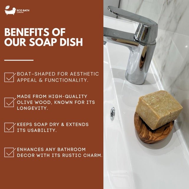 Eco Bath London Olive Wood Boat Shape Soap Dish - Eco Bath London