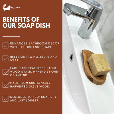 Eco Bath London Olive Wood Leaf Soap Dish - Eco Bath London