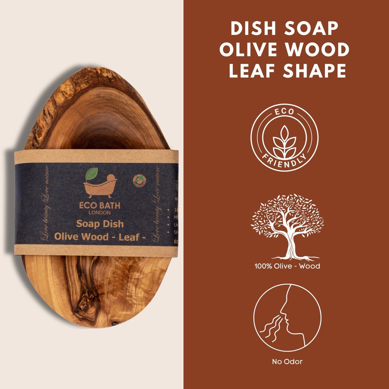 Eco Bath London Olive Wood Leaf Soap Dish - Eco Bath London
