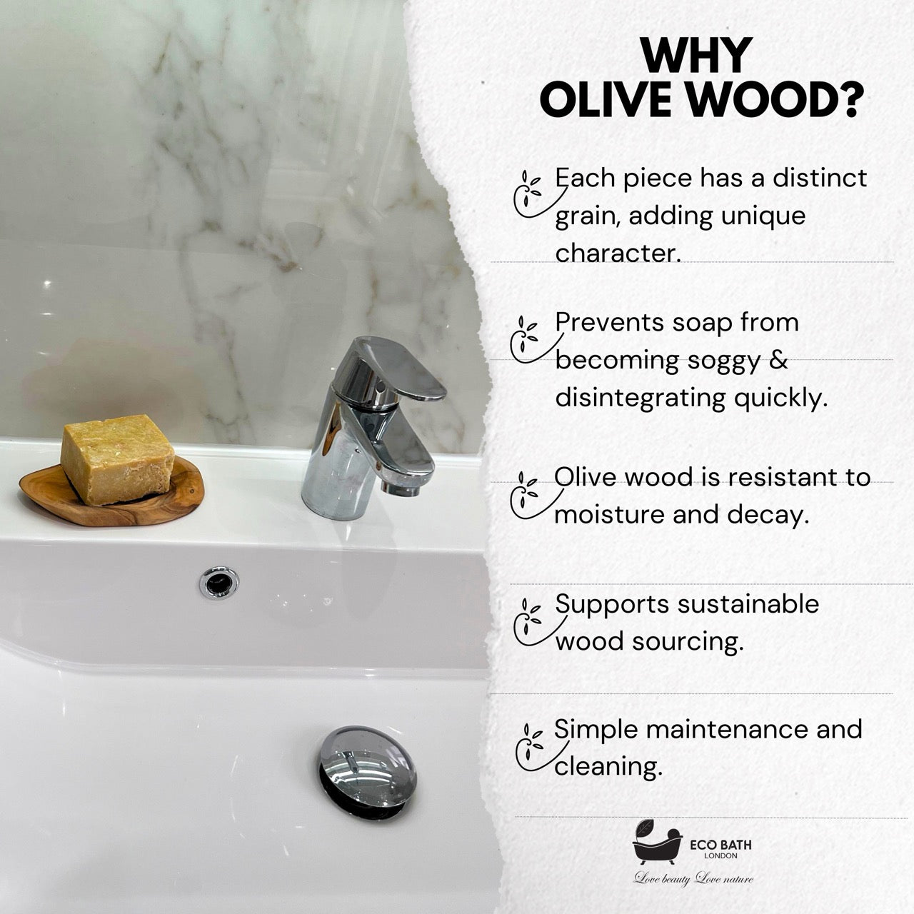 Eco Bath London Olive Wood Leaf Soap Dish - Eco Bath London