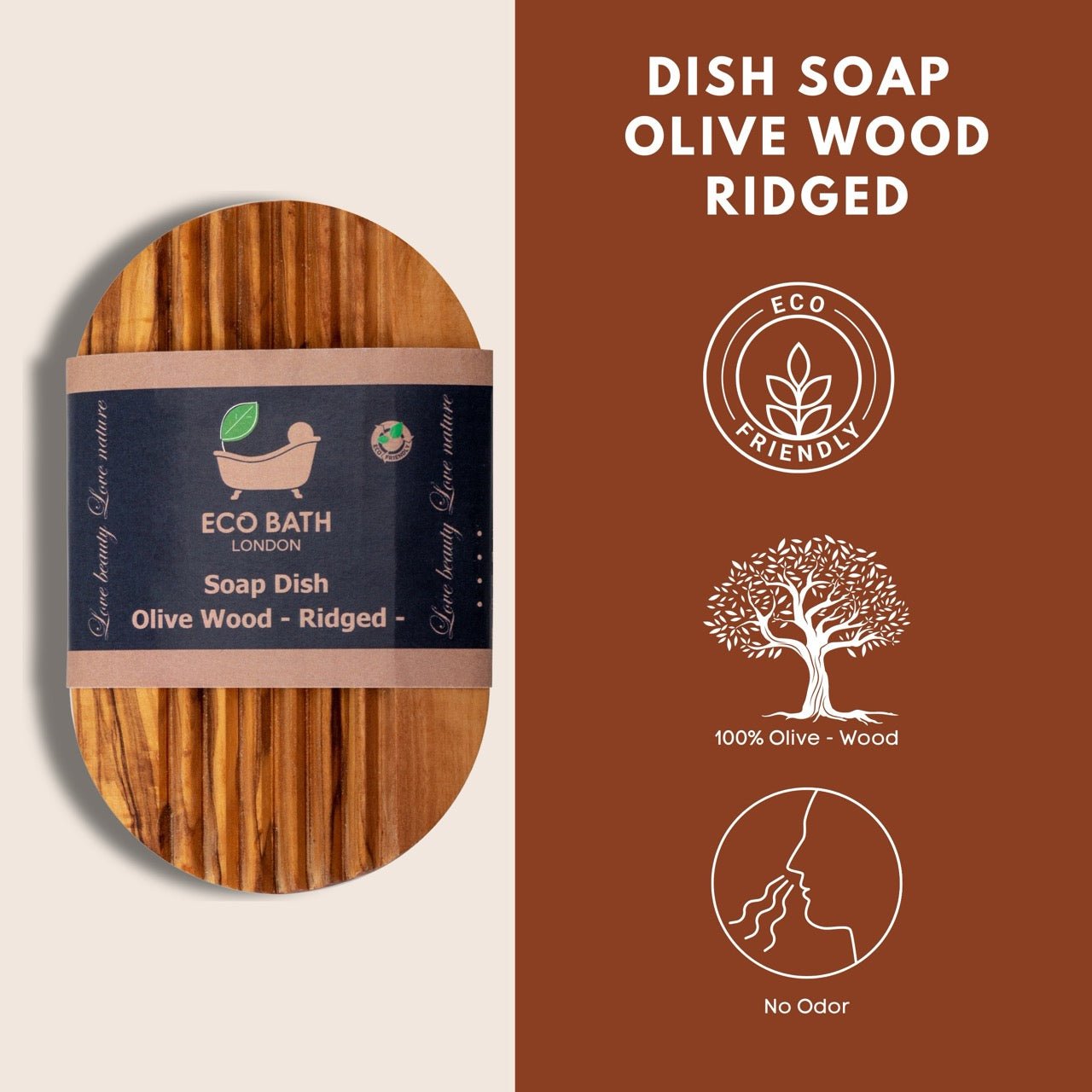 Eco Bath London Olive Wood Ridged Soap Dish - Eco Bath London