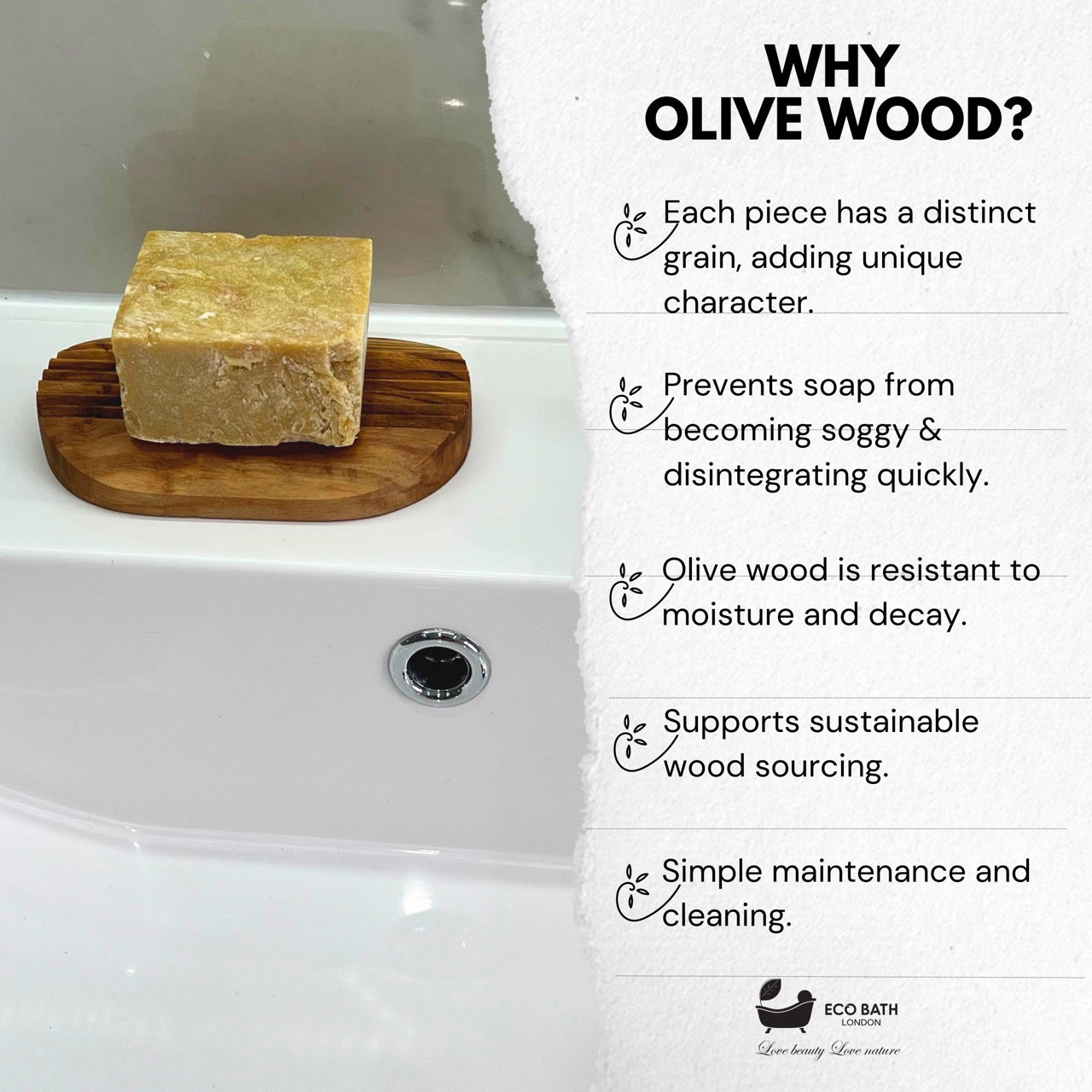 Eco Bath London Olive Wood Ridged Soap Dish - Eco Bath London