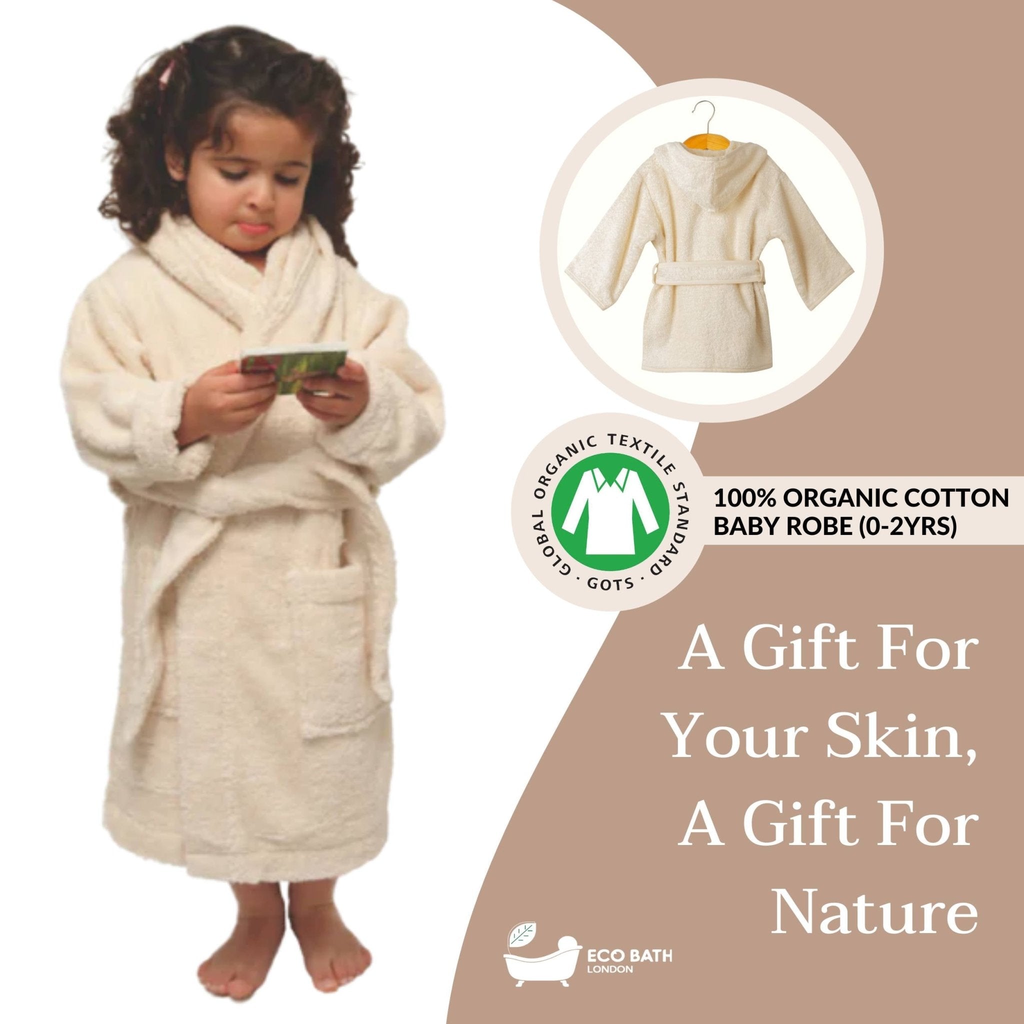 Eco Bath London Organic Cotton Baby Robe - Available in Sizes 0 - 2 Years and 3 - 5 Years - Eco Bath London