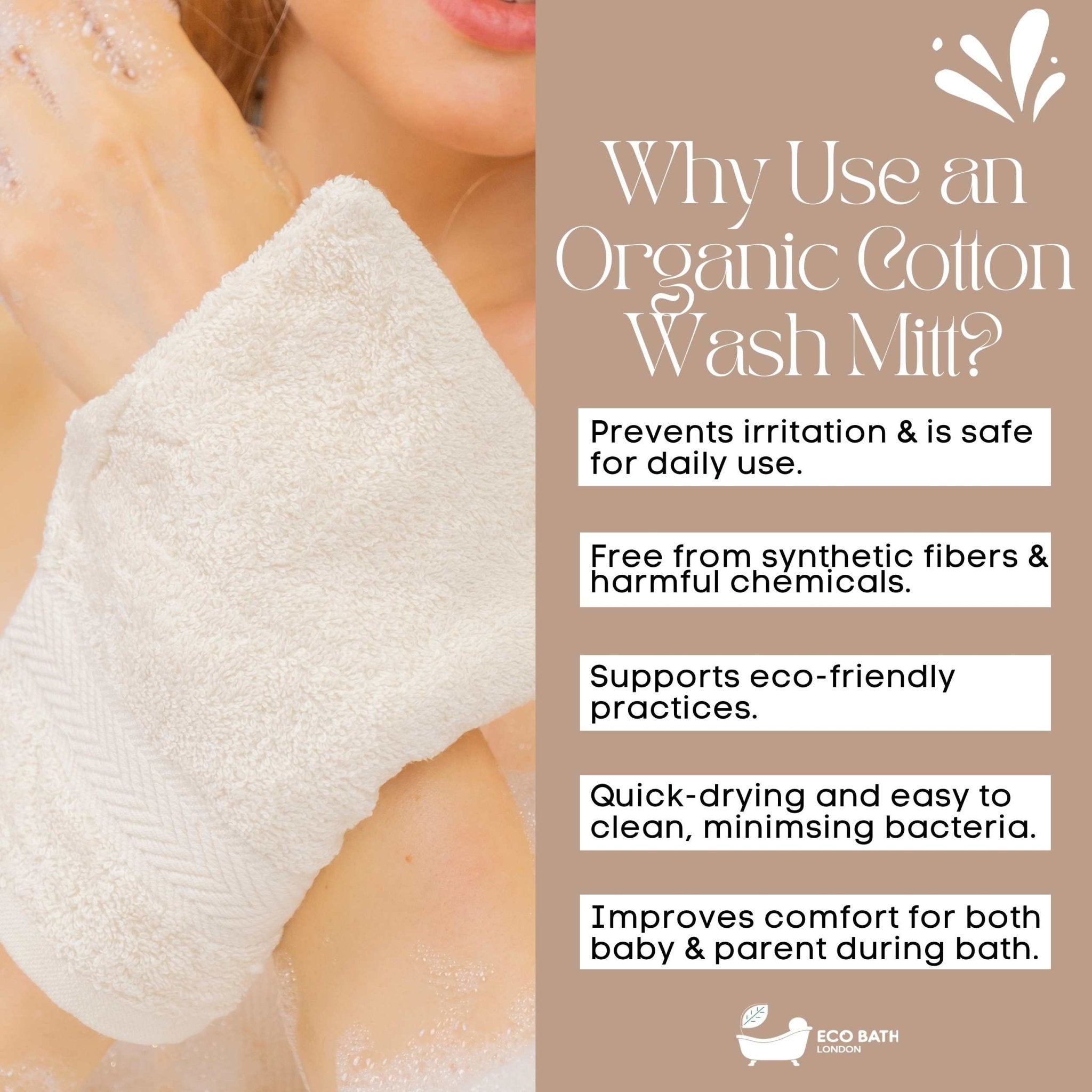 Eco Bath London Organic Cotton Bath Mitt - Pack of 3, Ultra Soft and Hypoallergenic - Eco Bath London