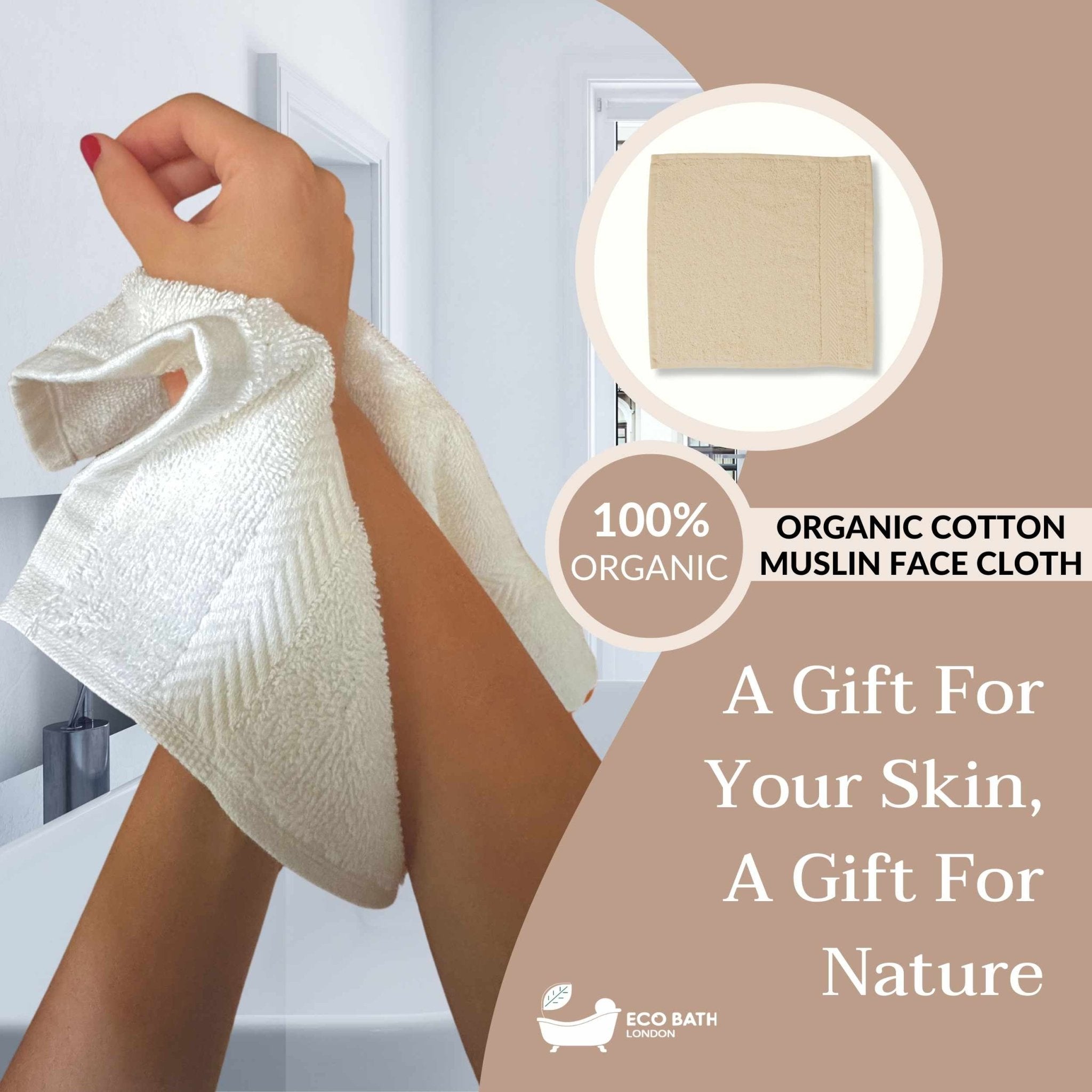 Eco Bath London Organic Cotton Face Flannels 30x30cm - Available in Pack of 3 and Pack of 6 - Eco Bath London