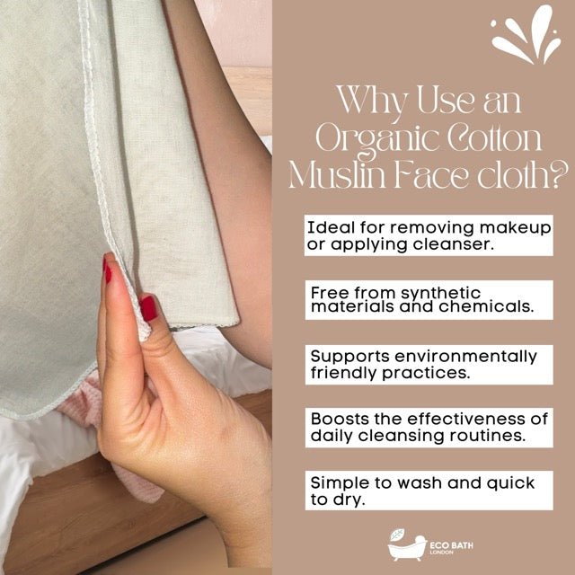 Eco Bath London Organic Cotton Muslin Face Cloth - Pack of 6, Available in Natural and White Colours - Eco Bath London