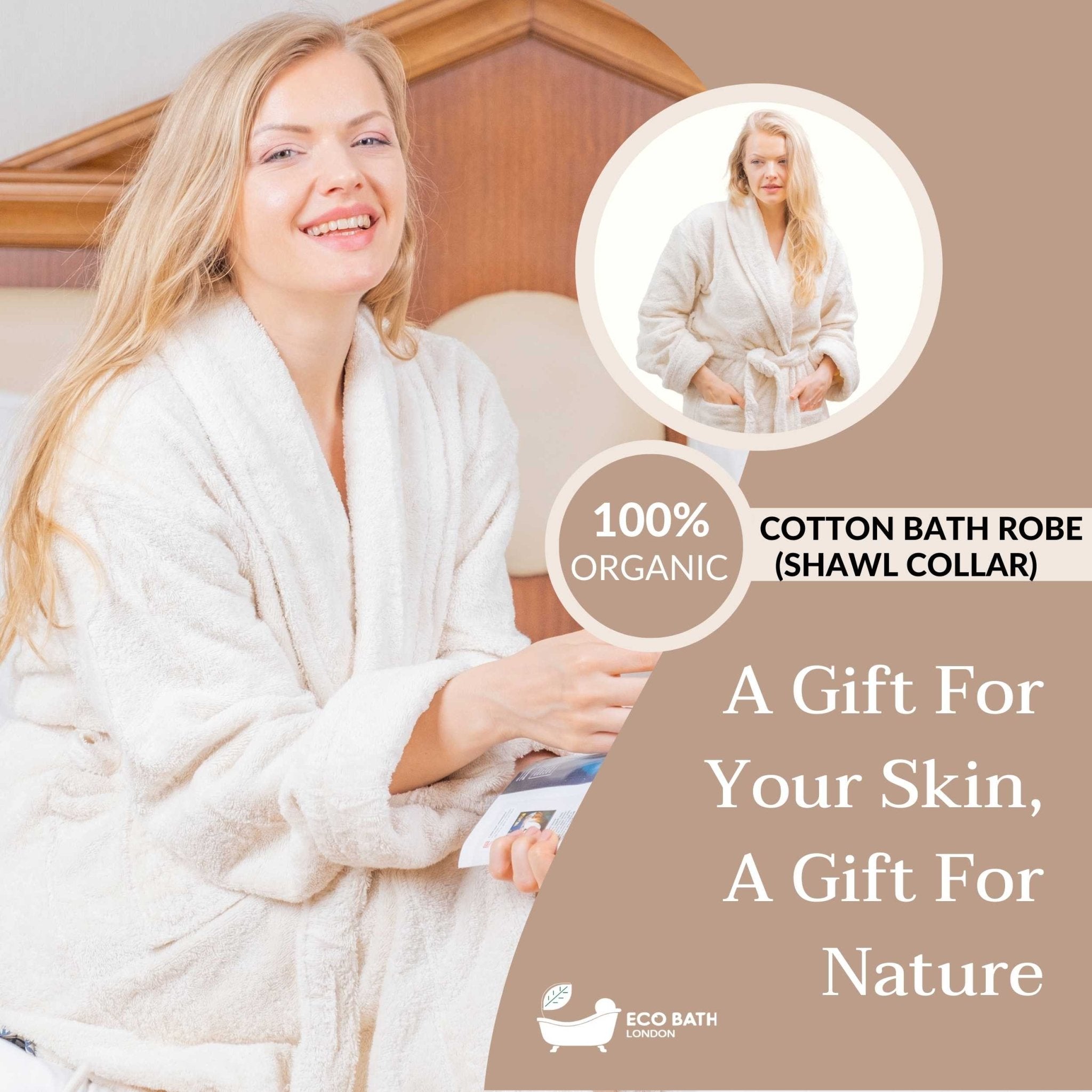 Eco Bath London Organic Cotton Shawl Collar Bath Robe - 100% Certified Organic Cotton - Eco Bath London