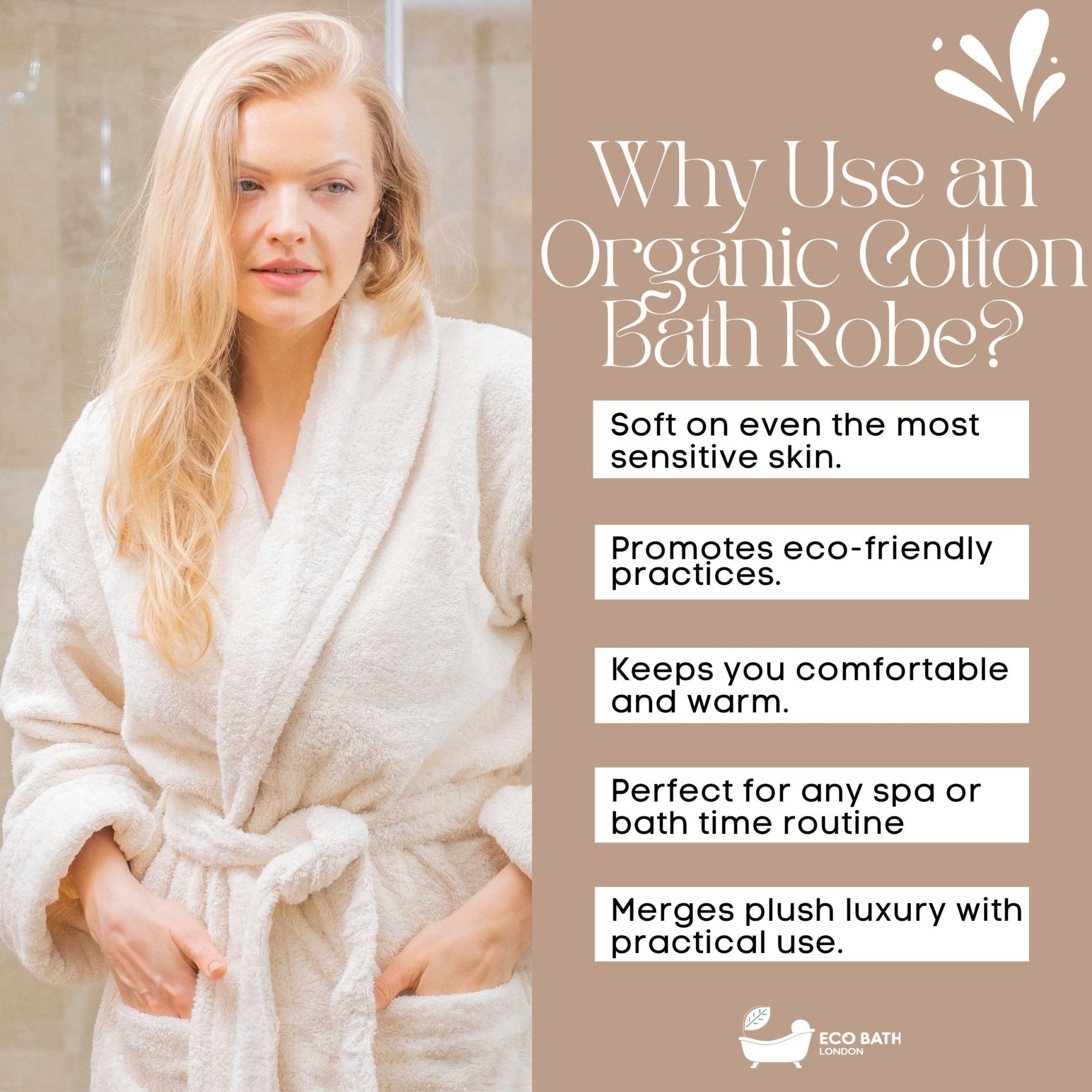 Eco Bath London Organic Cotton Shawl Collar Bath Robe - 100% Certified Organic Cotton - Eco Bath London