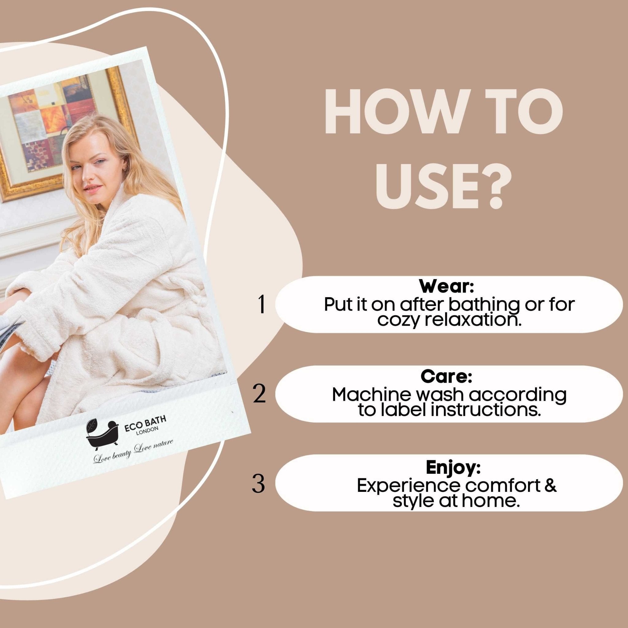 Eco Bath London Organic Cotton Shawl Collar Bath Robe - 100% Certified Organic Cotton - Eco Bath London