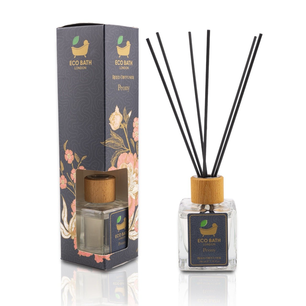 Eco Bath London Peony Reed Diffuser - Beautiful Bouquet of Peonies Fragrance Room Diffuser - Intensive - Fresh & Long Lasting Reed Diffusers for Living Room - 100ml (3.38 fl.oz) - Eco Bath London