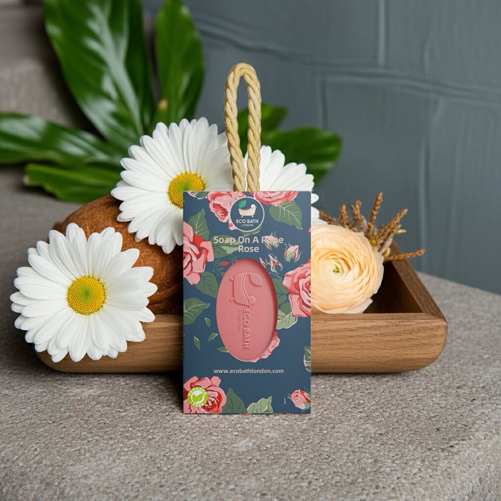 Eco Bath London Rose Soap on a Rope 220g - Luxurious and Eco Friendly Body Wash Bar with Shea Butter - Eco Bath London