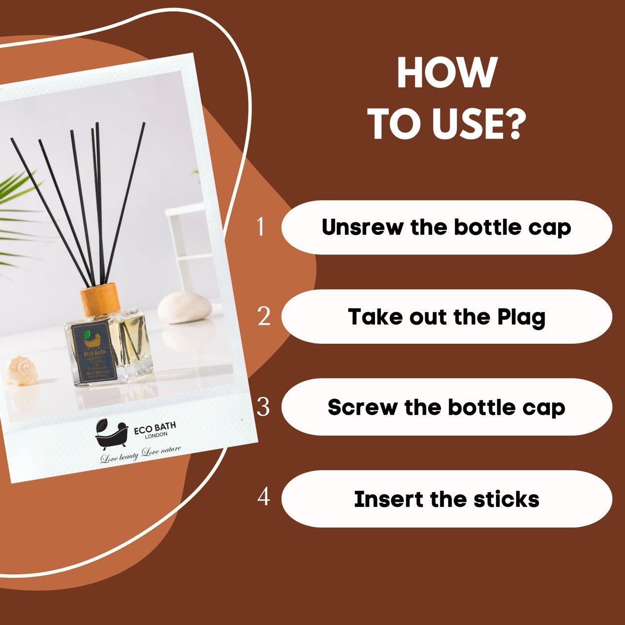 Eco Bath London Vanilla & Cinnamon Reed Diffuser - Herbal Scent of Cinnamon Room Diffuser - 100ml (3.38 fl.oz) - Eco Bath London